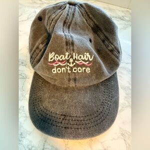 🛍️ Boat Hair Don't Care Embroidered Cap - Gray with Pink & White